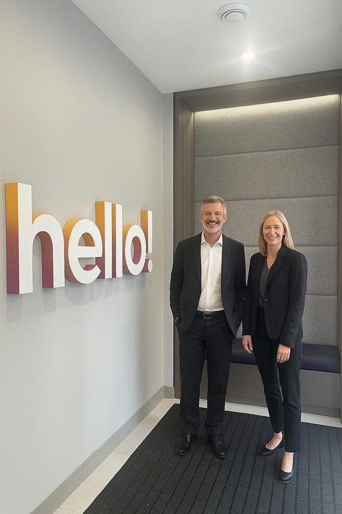Custom "hello!" Metal Wall Sign: Powder-Coated Stainless Steel Letters