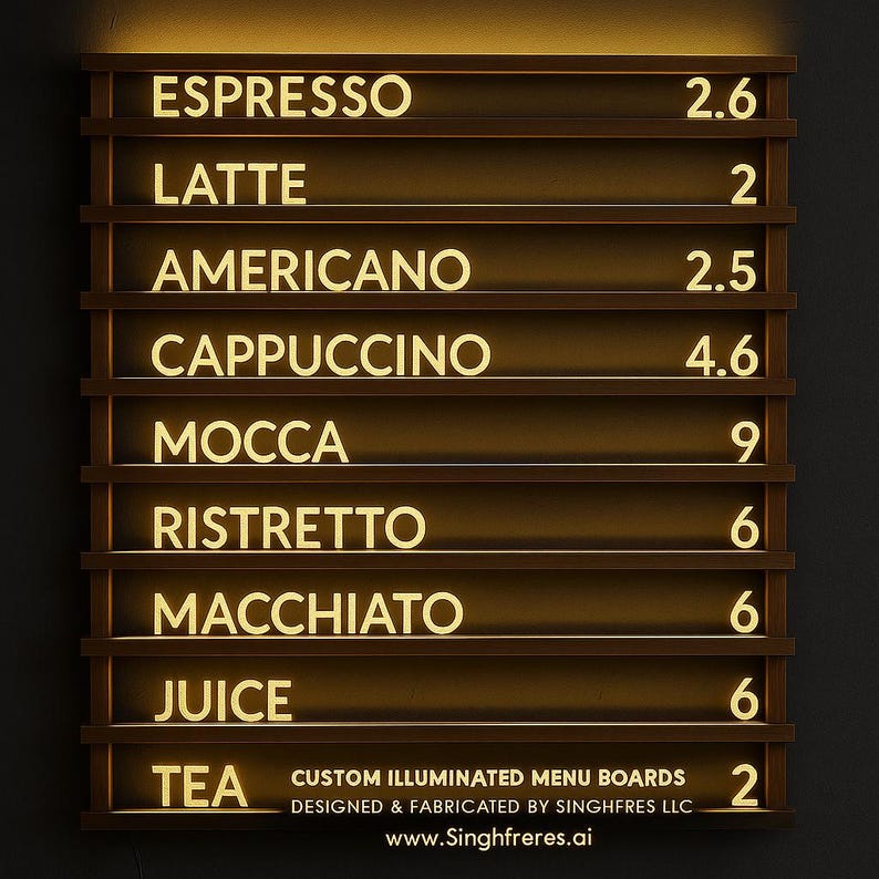 Custom LED Backlit Menu Board | Wooden Restaurant Cafe Sign | Wall-Mounted Illuminated Menu Display