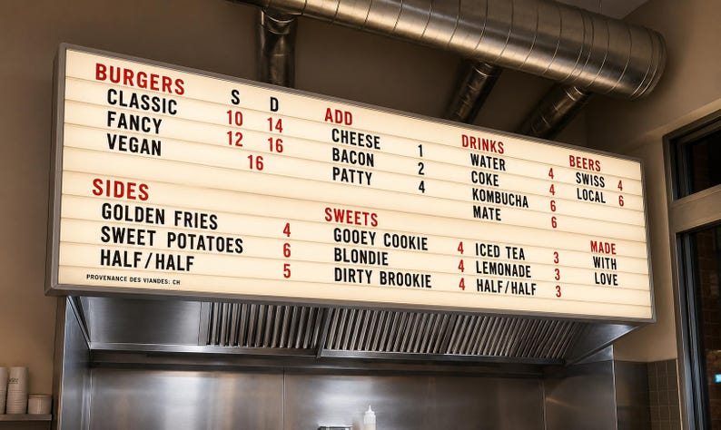 Custom Restaurant Sign Package | Exterior Channel Letters + Indoor LED Neon + Menu Board Sign
