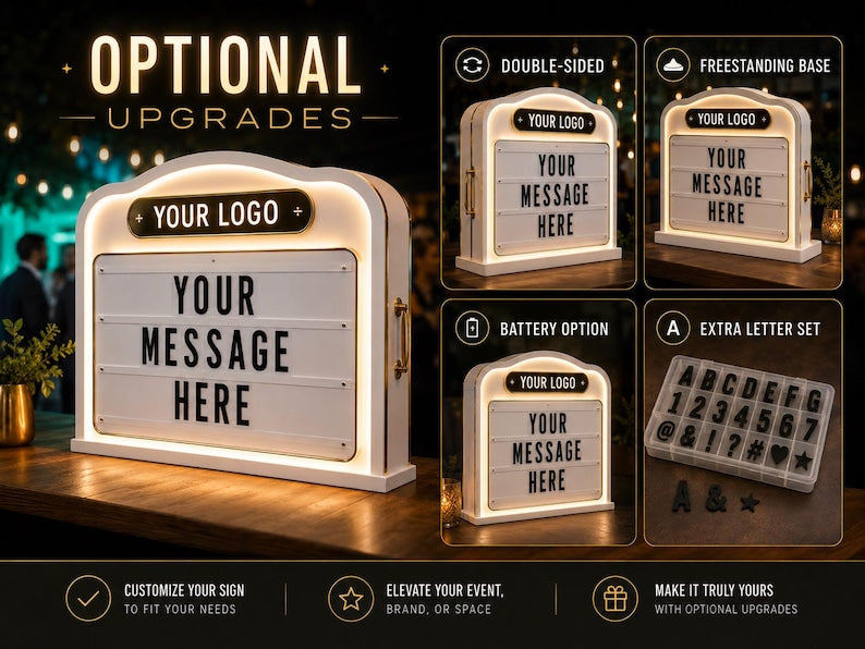 Custom Marquee Sign for Business | LED Illuminated Changeable Letter Board with Logo | Restaurant Bar Wedding Event Display